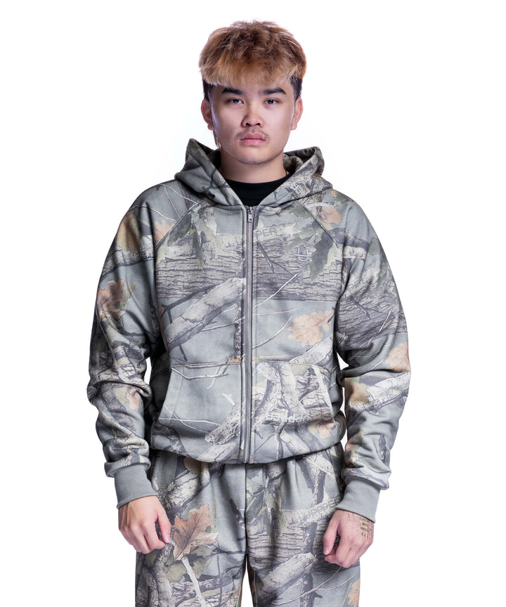Hoodie à Double Fermeture Éclair Camouflage