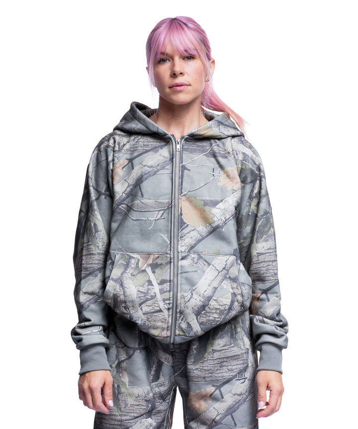 Hoodie à Double Fermeture Éclair Camouflage