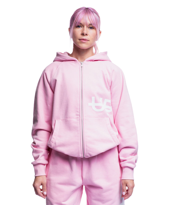 Hoodie à Double Fermeture Éclair Logo Latéral Rose